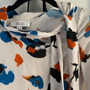 Reiss Multicolor midi Abstract dress sz 2 nwot crepe style side zip with detail